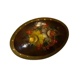 #01 - Vintage Wooden Russian Lacquer Handpainted Signed Brooch 2.5”