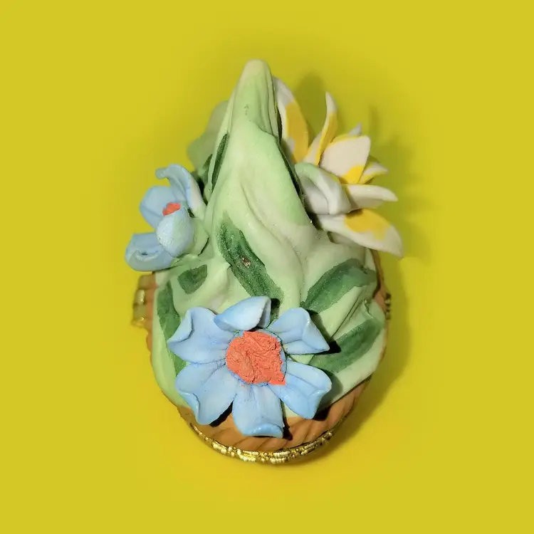 Vintage Bisque Floral Basket Trinket Box