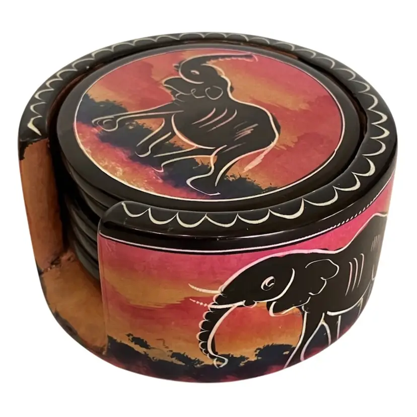 Hand Painted African Soapstone Coaster Set