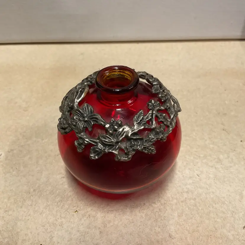 Ruby Perfume bottle with metal collar