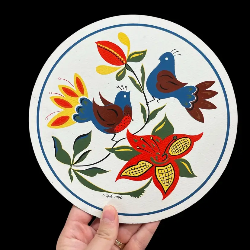 1990 Jacob Zook Folk Art Birds With Flowers Clock Face, Pennsylvania Dutch Style Decor