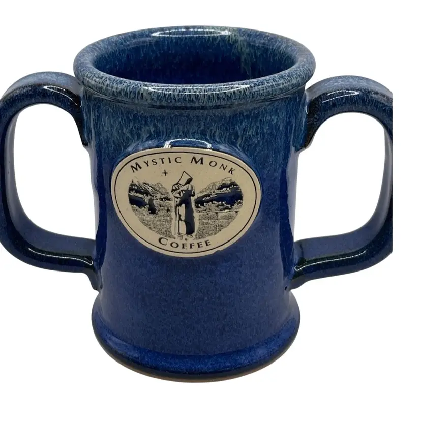 Mystic Monk Double Handled Blue Coffee Mug By Sunset Hill Stoneware