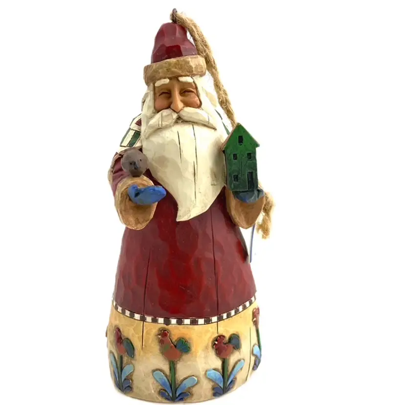 Jim Shore Country Santa Folk Art Rooster Floral base Birdhouse Bird 2002 Figurine