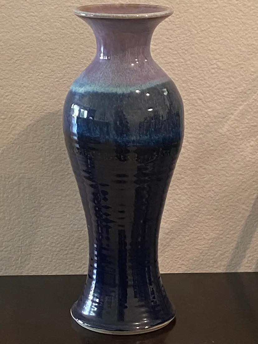 Large Artist Signed Studio Pottery w/ Gradient Blue Glaze