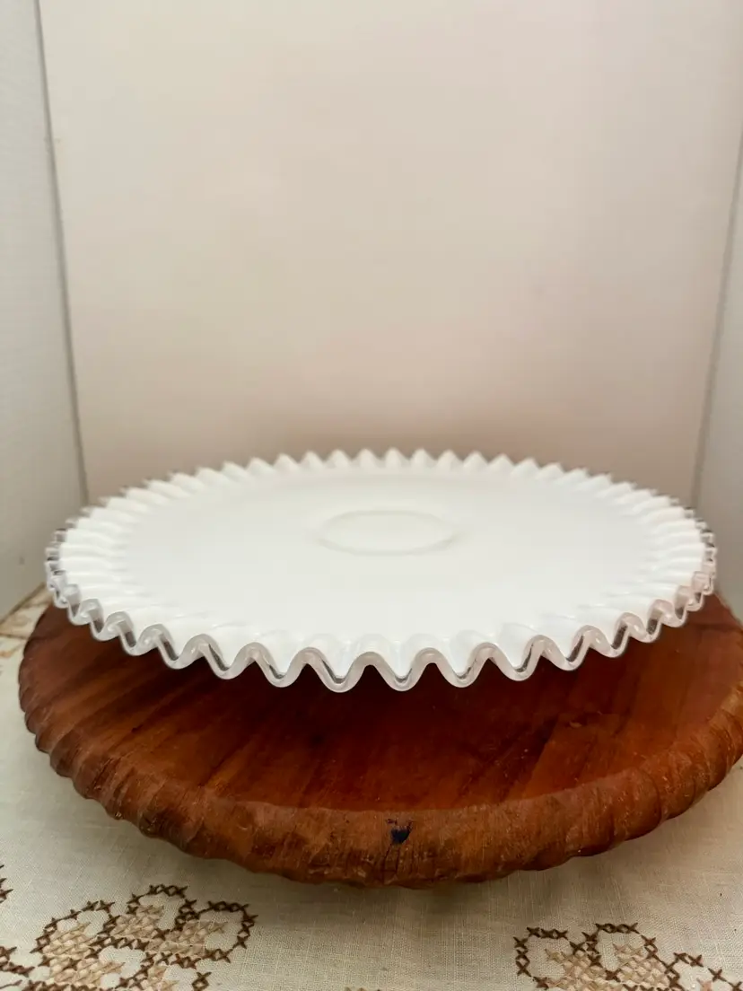 Fenton Milk Glass Silver Crest Footed Cake Stand
