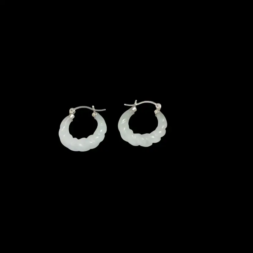 #28. 925 Sterling Milky Quartz Twisted Carved Hoops. Leverback Pierced Earrings. Been Test With Magnetic And Acid Test Twice.