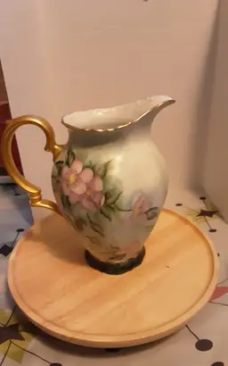 Bareuther Bavaria Germany Hand-Painted, Signed Porcelain Pitcher