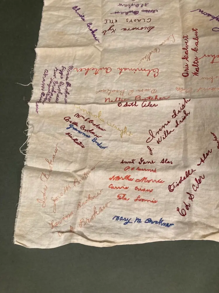 Antique Linen Embroidered With Signatures (Wedding Guests?)