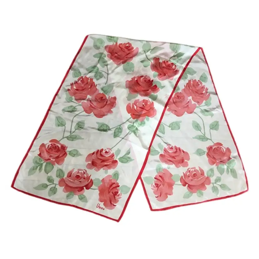 Rose Motif Scarf Vana Brand, 50in x 15in, Hand Rolled Hem, Vintage Scarves, Collector, Fun Accessories