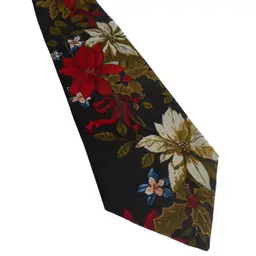 Vintage Poinsettia White Red on black floral Holiday Winter tie necktie