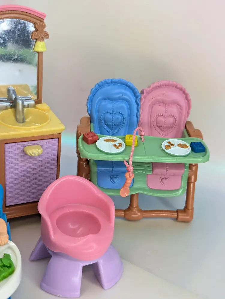 Fisher Price Loving Family Twin Time Nursery Set 10 pieces for dollhouse Baby, Rumples, and accessories