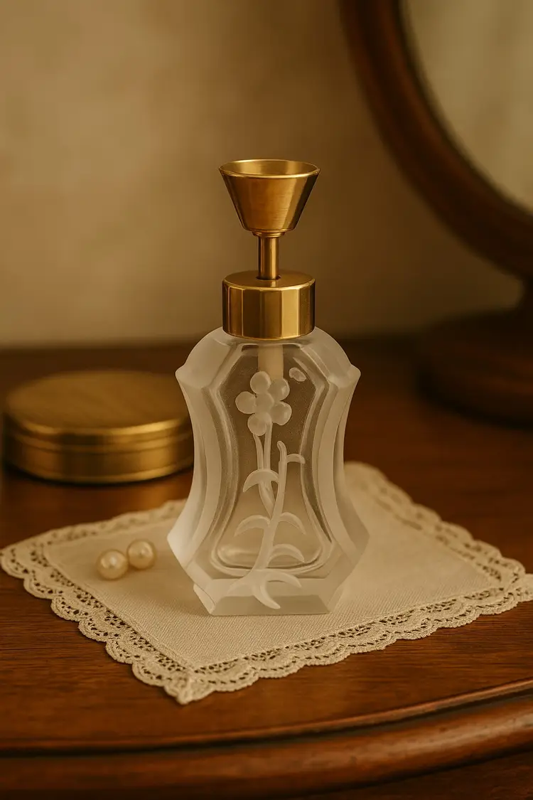 Vintage Czech Bohemian Etched Crystal Perfume Bottle – Frosted Floral Design