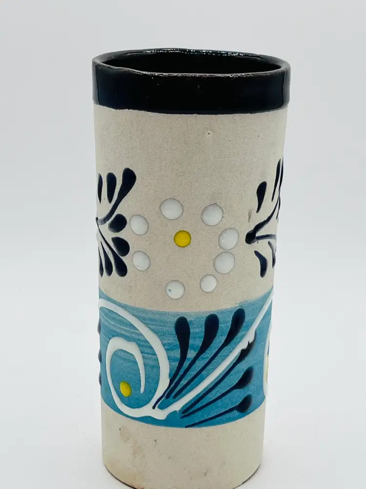 Vintage Tonala Mexican Pottery Vase Or Tumbler Hand Painted 7”