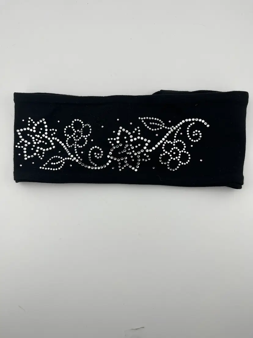 "Hot Leathers" clear and light pink rhinestones-floral design. Head Band 3.5" Wide
