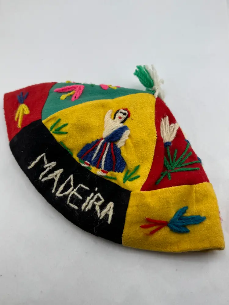 Rare Vintage Madeira Portugal Folk Art Embroidered Travel Souvenir Hat Beanie