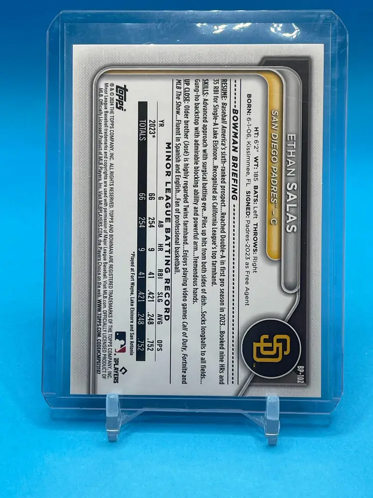 2024 Bowman Prospects Yellow Parallel Ethan Salas #/75 SD San Diego Padres
