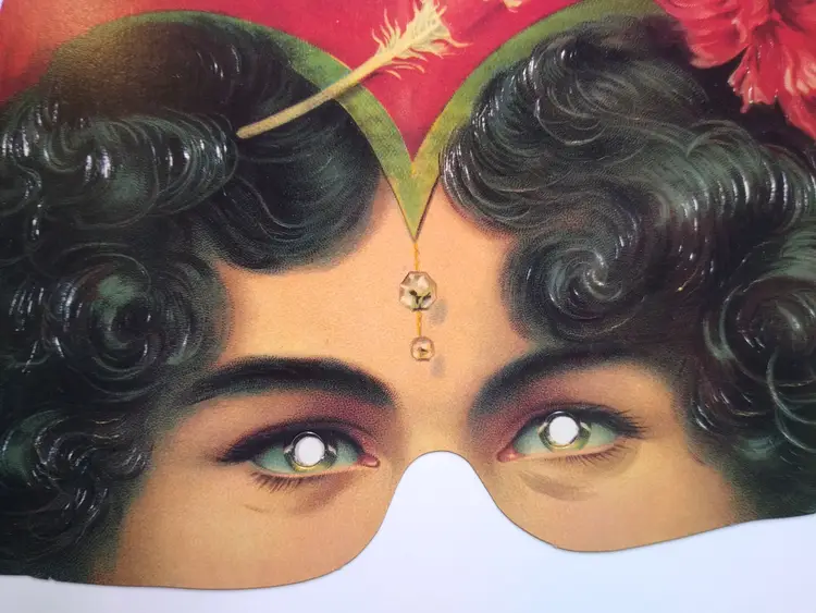 Vintage Devil Woman Eye Mask Red Horns Feather Costume Party