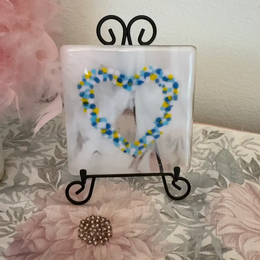 Pink Fused Glass Heart 6”