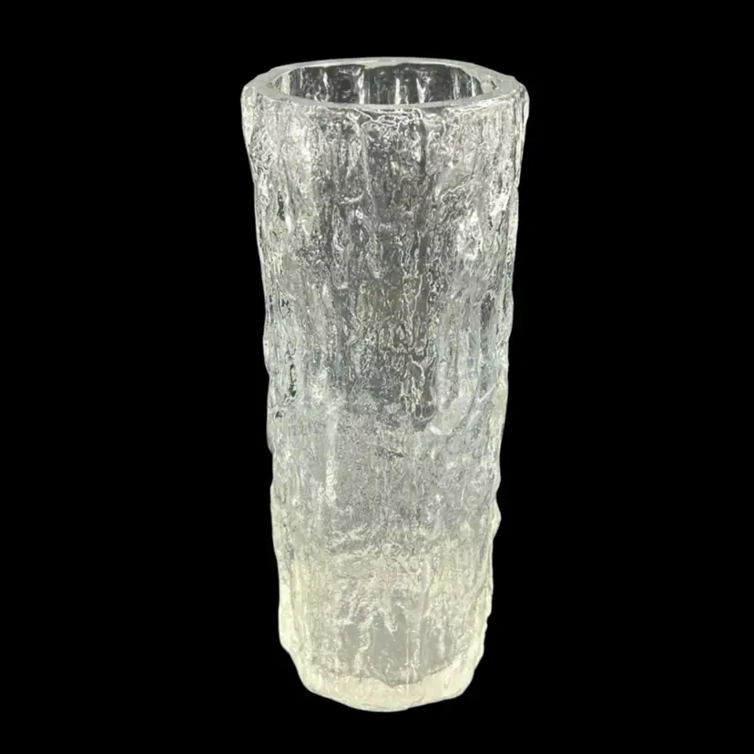 Vintage Clear Textured Bark Vase Heavy Thick Clear Glass Cylindrical 8.75β