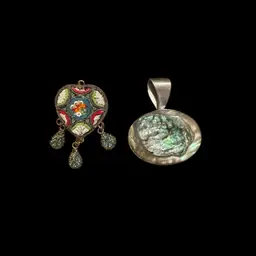Micromosaic Heart Brooch And Abalone Pendant
