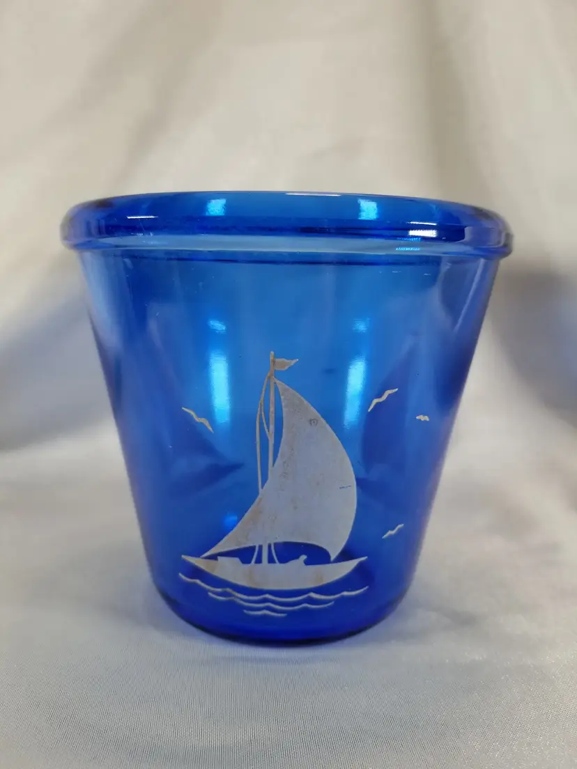 Vintage Hazel Atlas Cobalt Blue Glass Ships Ice Bucket
