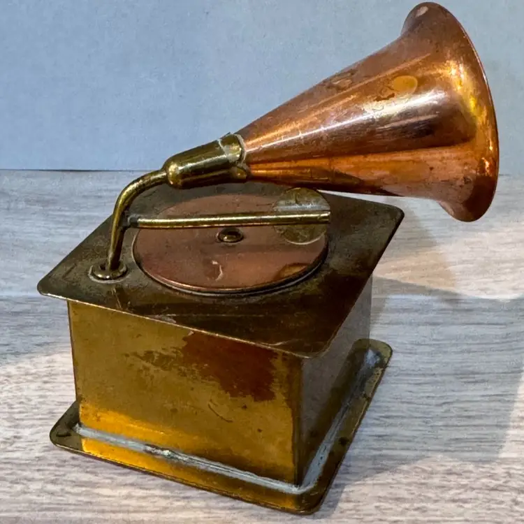 Vintage Miniature Copper And Brass Gramophone 2.5”