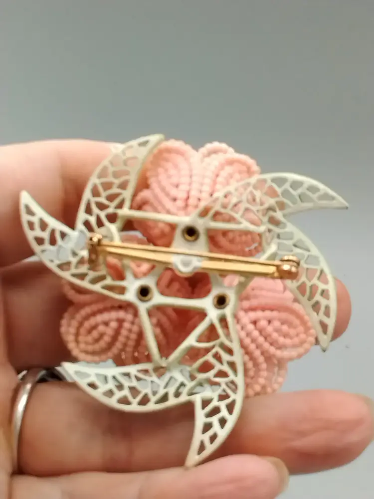 Romantic, Corsage Style, Pink Beaded Rhinestone Brooch