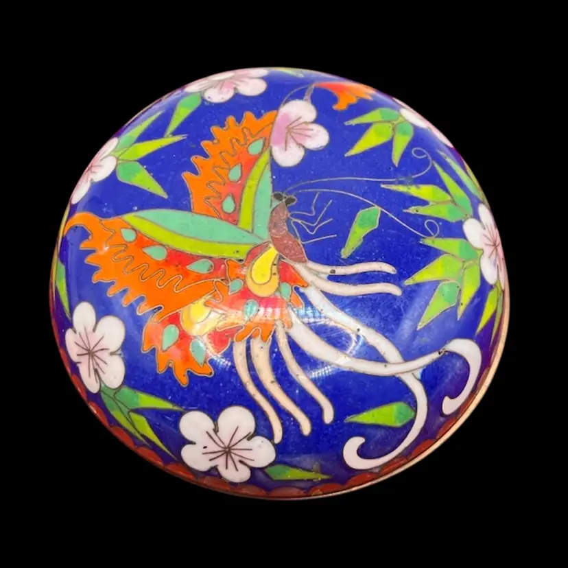 Vintage Chinese Cloisonné Butterfly Enamel Trinket Box