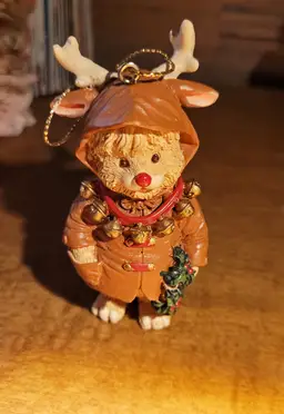 Vintage Christmas Teddy Bear Ornament Dressed as a Reindeer Holding a Wreath Ornament c.1990s