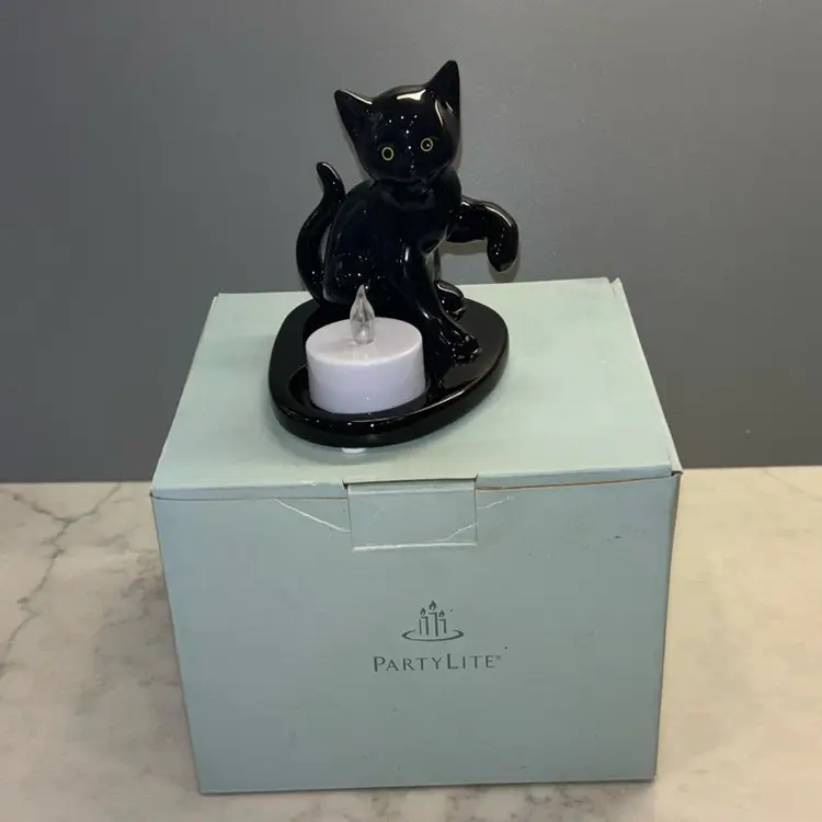 Party Lite Black Cat Ceramic Tea light Holder