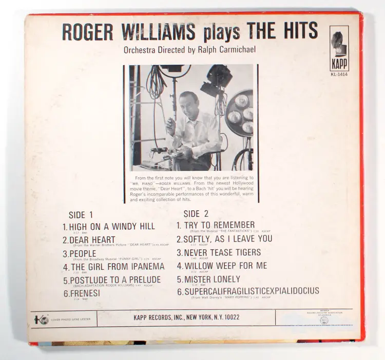 Roger Williams - Plays the Hits (1965) Vinyl LP • The Girl From Ipanema, People