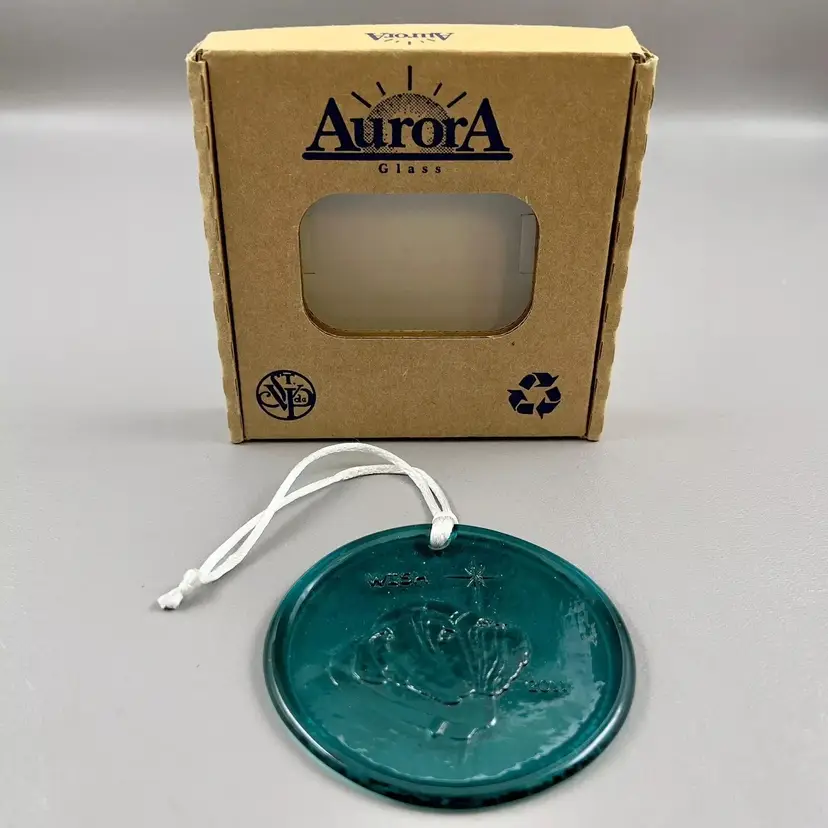 Aurora Glass 2011 Bulldog Wish Ornament Suncatcher Blue Teal Dog