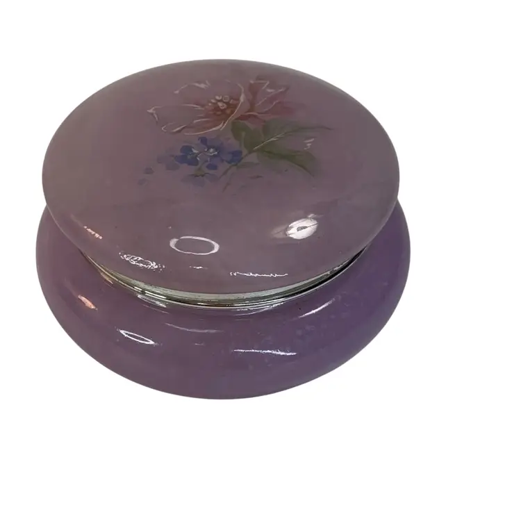 Genuine Alabaster Hinged Trinket Box Purple Lavender Floral Hand Crafted Italy 2" x 3.75"