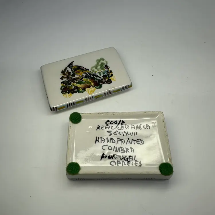 Hand Painted  Ceramic Trinket Box With A Bird On It