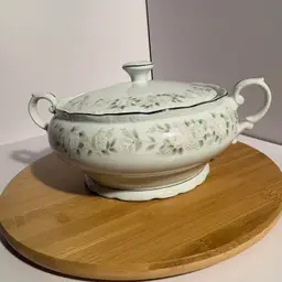 Vintage Sheffield Fine China Classic 501 Covered Serving Bowl with Silver Trim