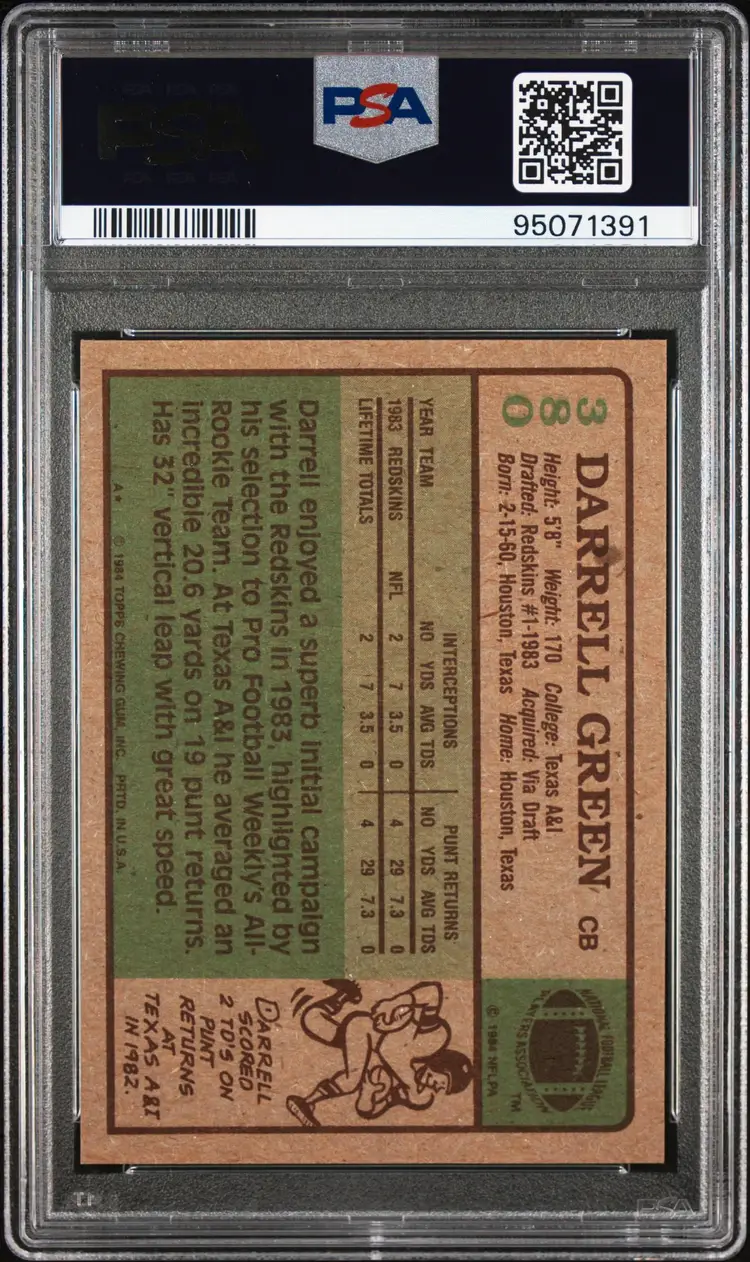 1984 Topps #380 Darrell Green PSA 9 - Washington Redskins