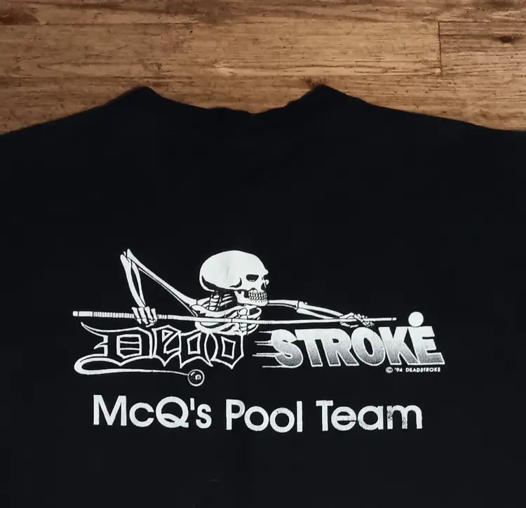 Vintage Dead Stroke McQ Pool Team t-shirt Darts Bar Pub Beer Heavyweight 1994