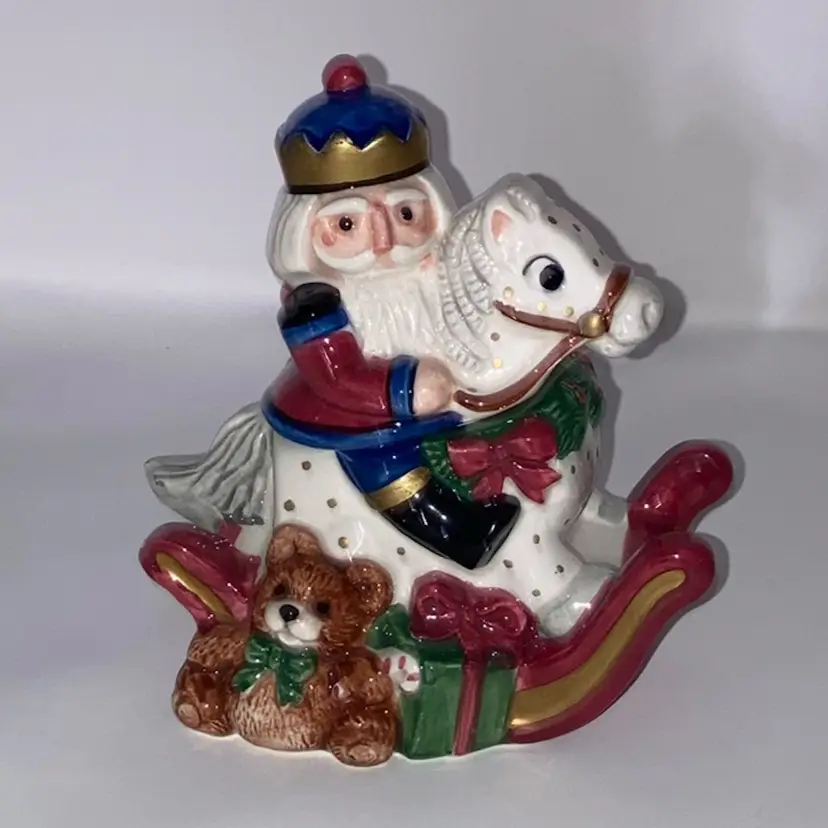 Vintage 1992 Fitz & Floyd Nutcracker Rocking Horse Sugar Bowl Or Trinket Box!  5 1/2” Tall!
