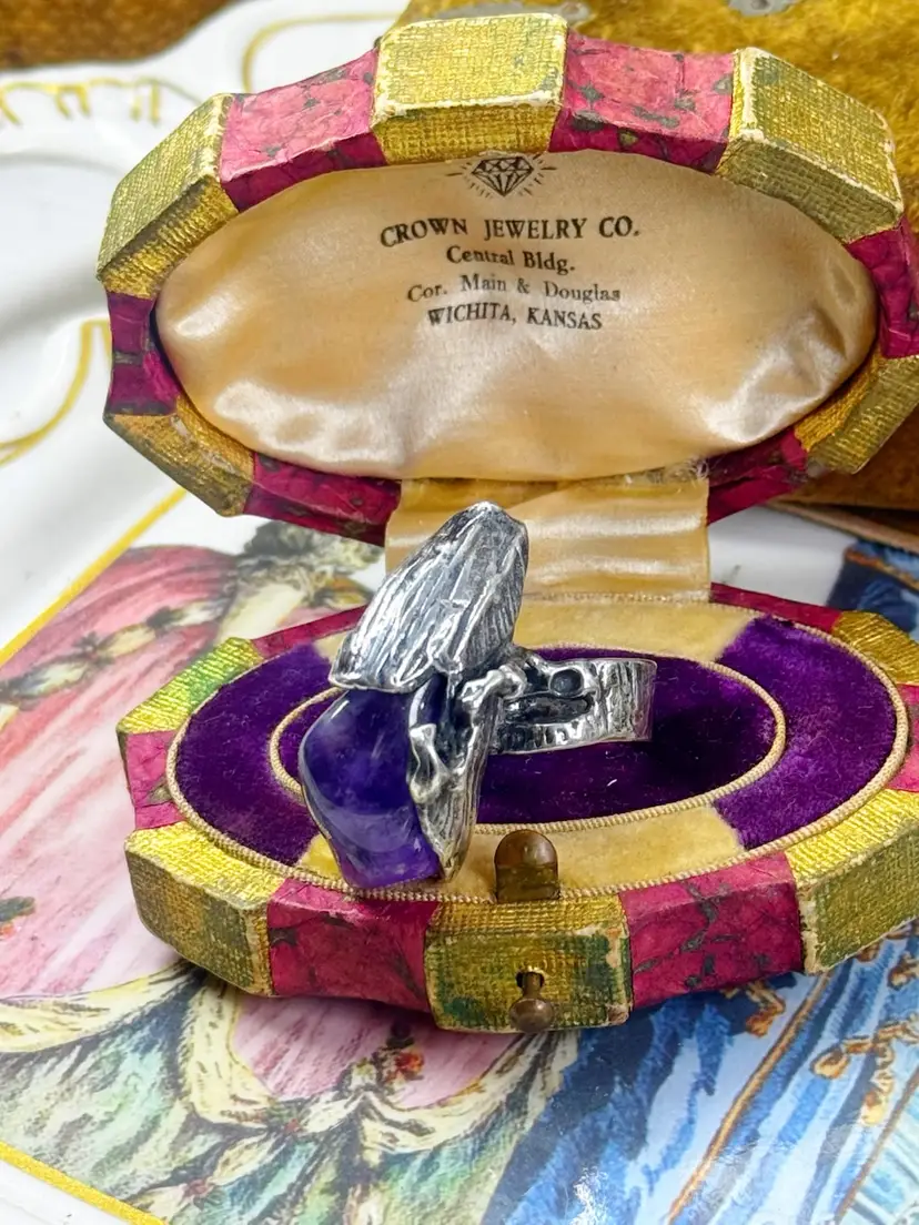 Sterling Silver Brutalist Amethyst Ring Sz 7.5