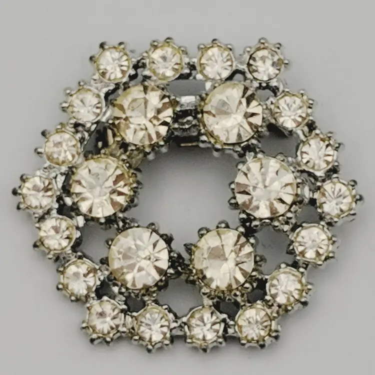 Vtg Double Hexagon Wreath Clear Sparkle Rhinestone Silver Tone Pin Brooch Estate