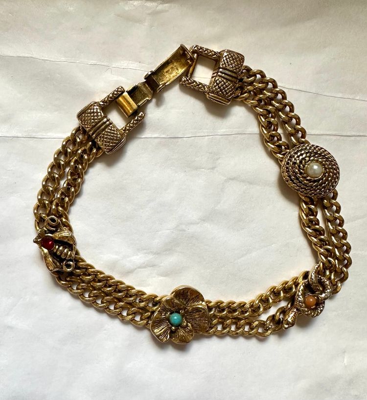 Goldette Victorian Style Slide Bracelet Snake Pansy Bug