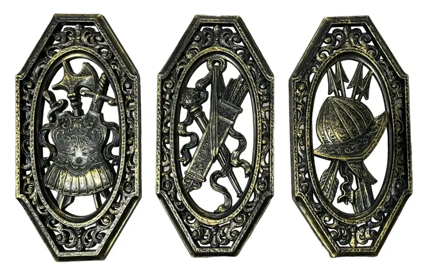 Set of 3 Vintage Homco Spanish Sword Shield Armor Medieval Knight Wall Plaques