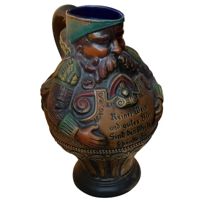 Gerz Pottery Pitcher 48 Ounce "Reiner Wein Und Gutes Bier" Innkeeper W. Germany