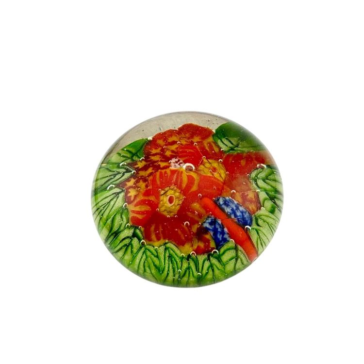 Vintage Chinese Flower Paperweight- Bold Colors 2.75” x 2”
