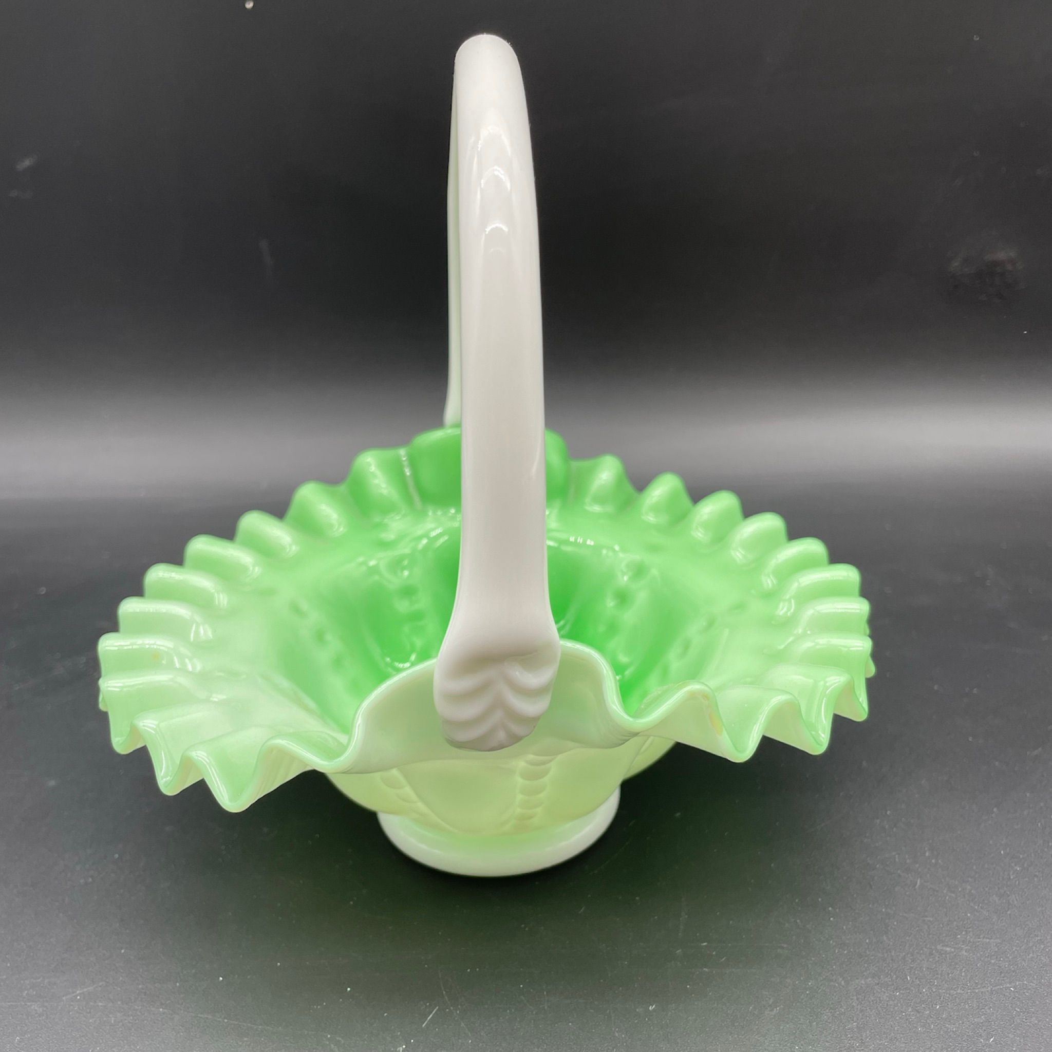 Niknax · Vintage Fenton Cased Green & White Glass Basket