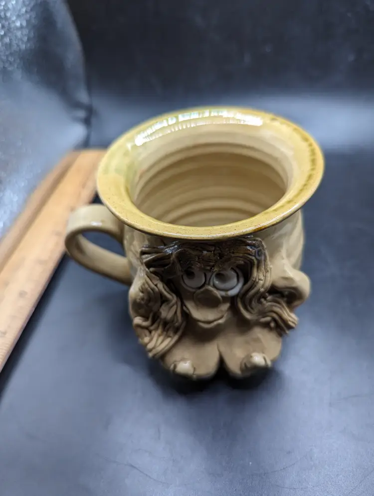Pretty Ugly Pottery Mug Made In Wales 3D Art Cup Coffee Tea Funny Girl with B's