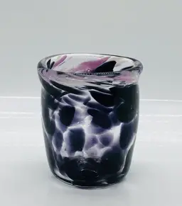 Amethyst Spotted Hand Blown Art Glass Vase,Glass, Candle Holder Pontil 3.5”