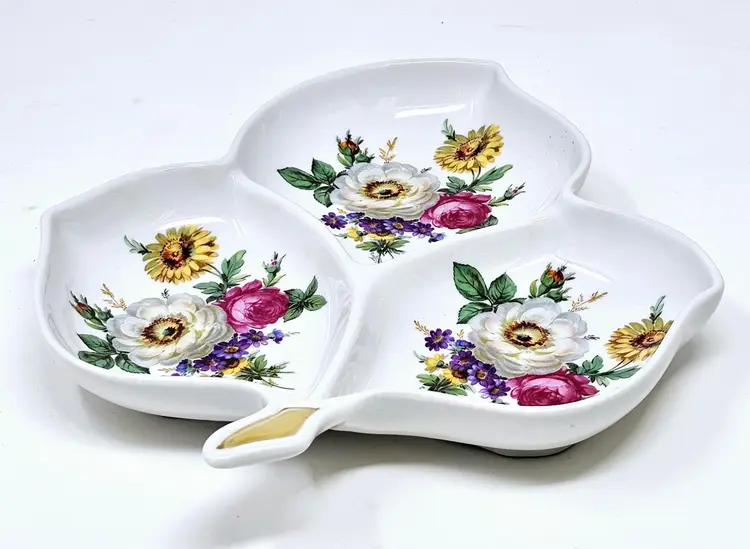Divided Relish Tray Dish Old Nuremberg Bavaria Germany Kitchen Floral VTG VGC