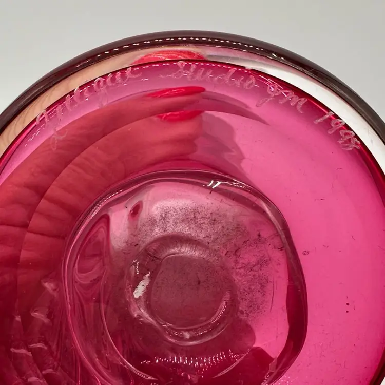 Zellique Studio Cranberry vase Signed By Joseph Morel In 1998