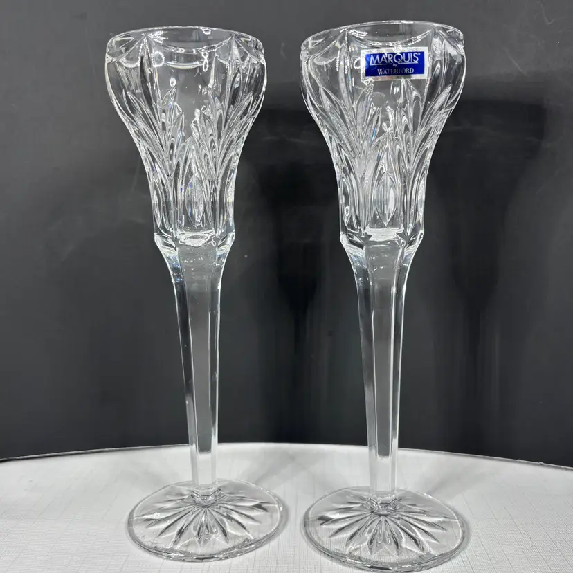 Marquis Waterford Canterbury Candlesticks Signed Vintage 90s Crystal Elegant